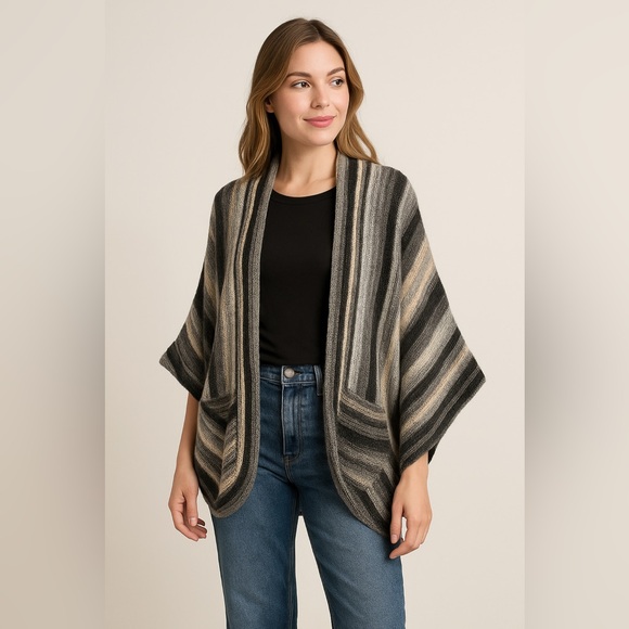 Lineamaglia Gray Black Peach Wool Blend Shrug Cardigan Italy Made Sz M EUC - Picture 1 of 9